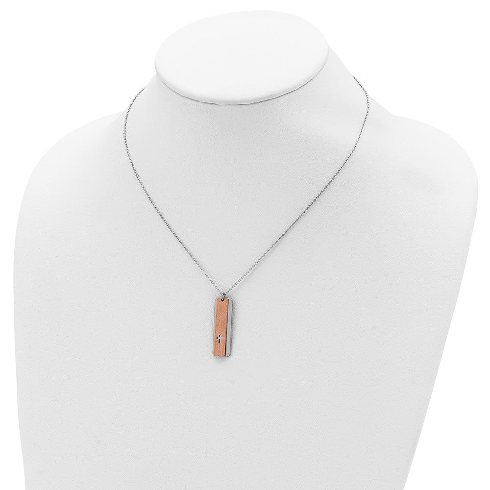 Sterling Silver Dogtag Rose-tone Cross Necklace 17"
