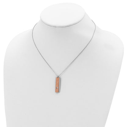 Sterling Silver Dogtag Rose-tone Cross Necklace 17"