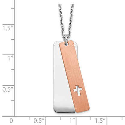Sterling Silver Dogtag Rose-tone Cross Necklace 17"