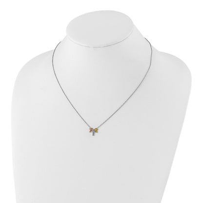 Sterling Silver Rose and Gold-tone 3-Cross Necklace 16"
