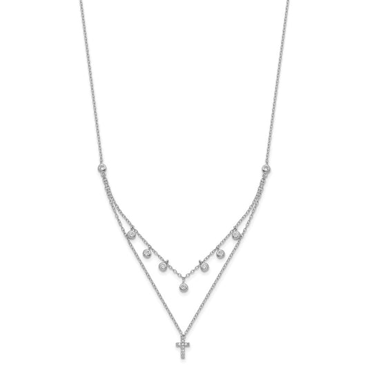 Sterling Silver Cubic Zirconia Cross Necklace 16"