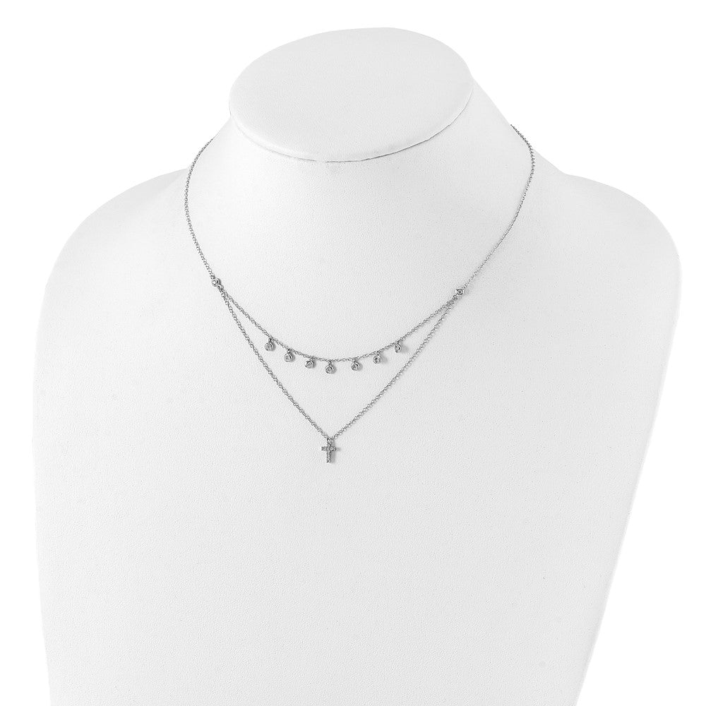 Sterling Silver Cubic Zirconia Cross Necklace 16"