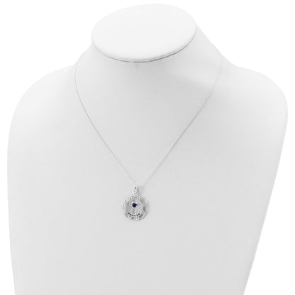 Sterling Silver Enameled Blue & Clear Cubic Zirconia Cross Necklace 17.5"
