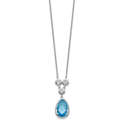 Sterling Silver White & Blue Topaz Pendant Necklace 18"