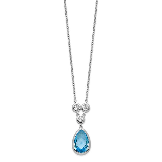 Sterling Silver White & Blue Topaz Pendant Necklace 18"