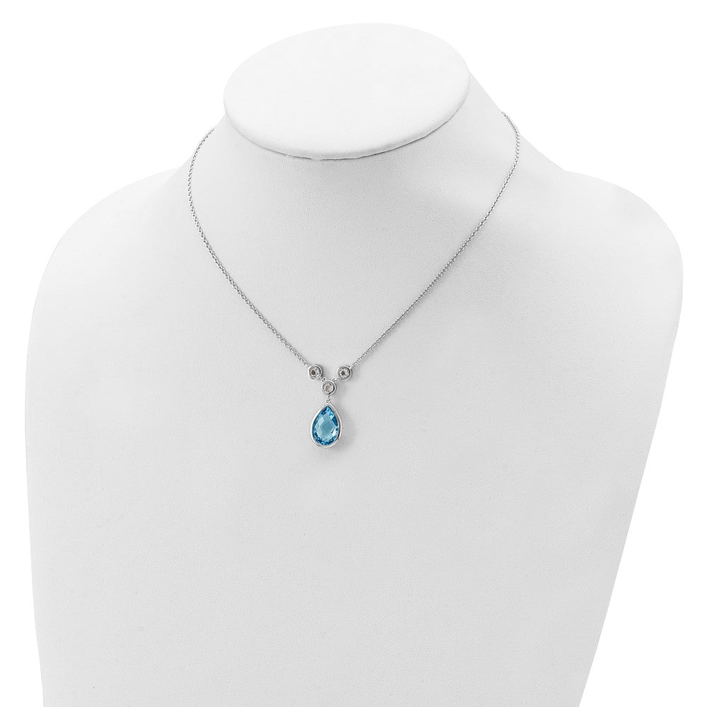 Sterling Silver White & Blue Topaz Pendant Necklace 18"