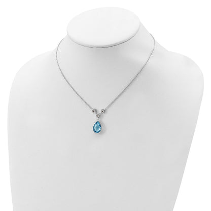 Sterling Silver White & Blue Topaz Pendant Necklace 18"
