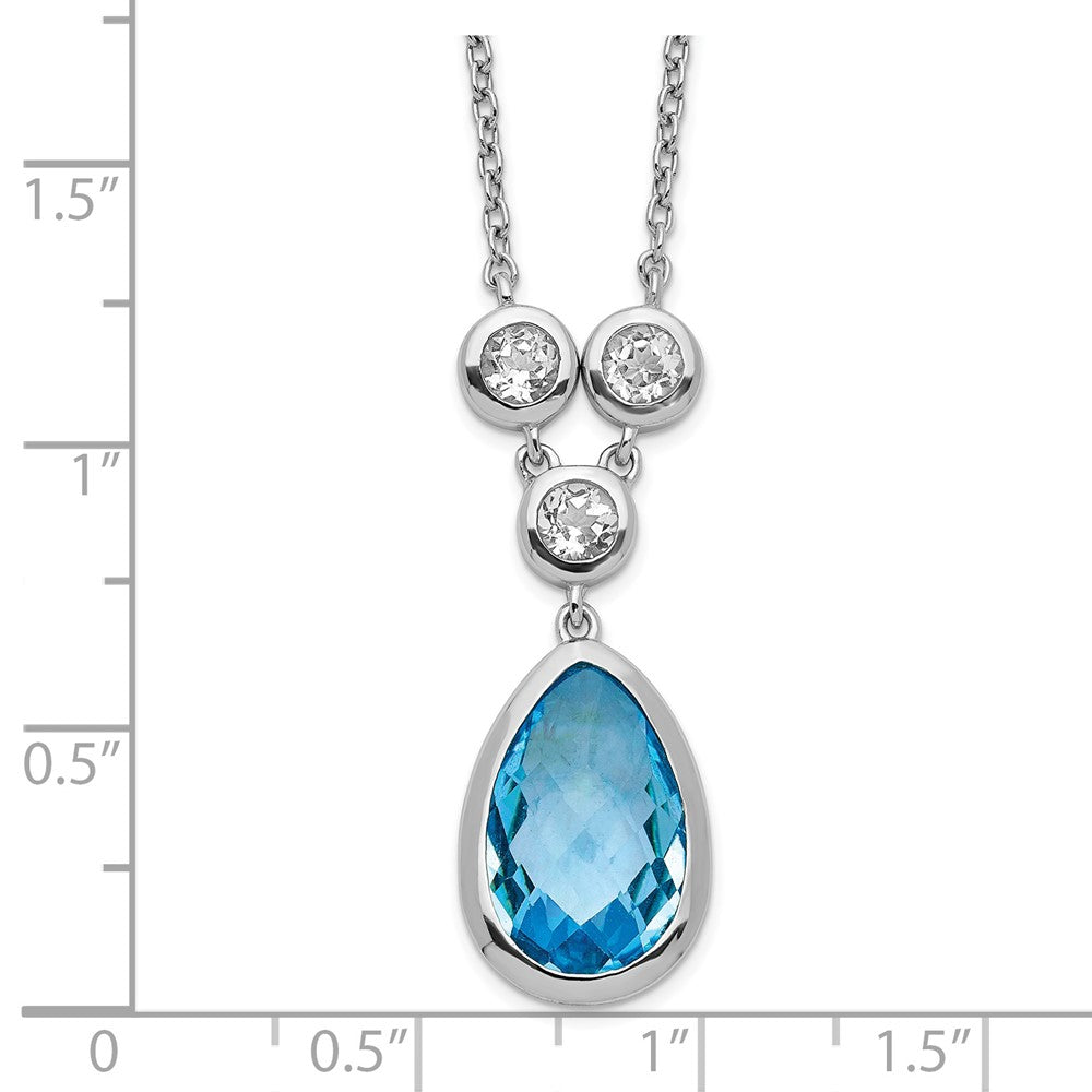 Sterling Silver White & Blue Topaz Pendant Necklace 18"