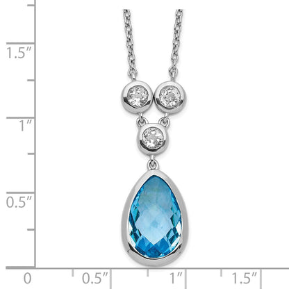 Sterling Silver White & Blue Topaz Pendant Necklace 18"