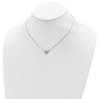 Sterling Silver Cubic Zirconia & Cultured Pearl Cross Necklace 16"