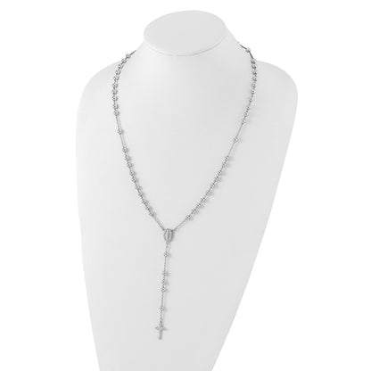 Sterling Silver Rhodium-plated Beaded Rosary Necklace 25"