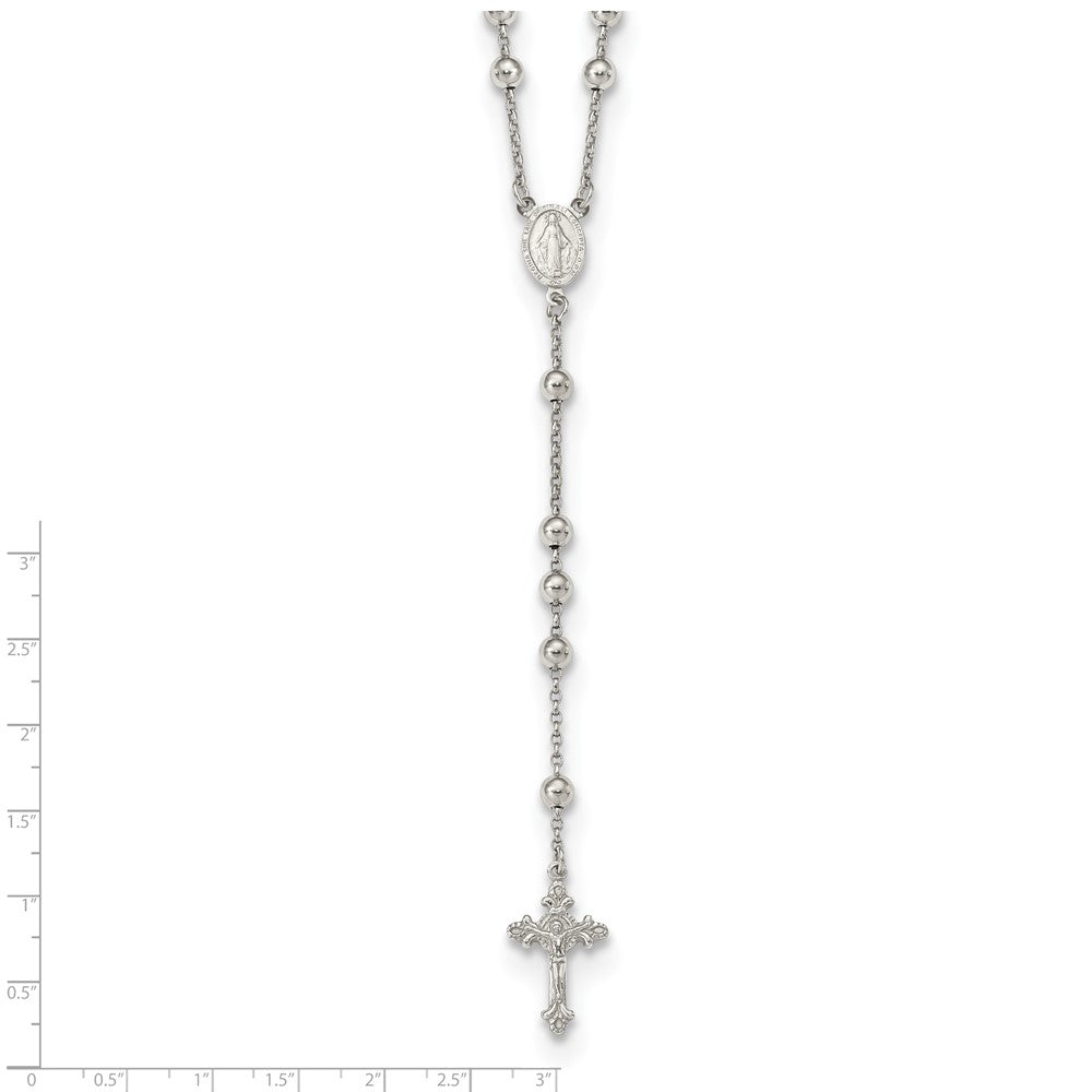 Sterling Silver Rhodium-plated Beaded Rosary Necklace 25"