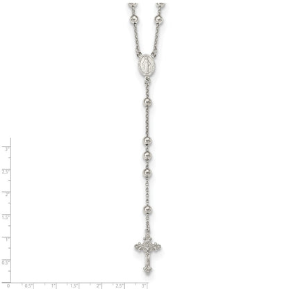Sterling Silver Rhodium-plated Beaded Rosary Necklace 25"