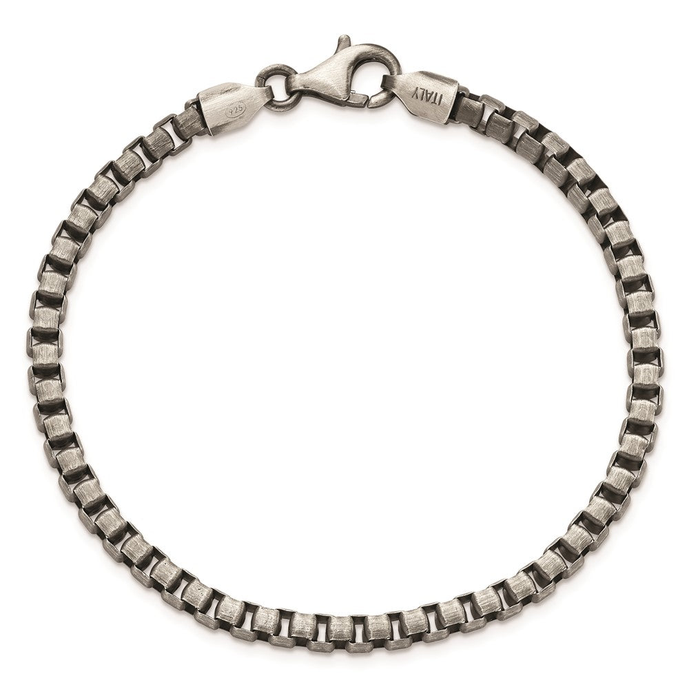 925 Sterling Silver 4.11mm Antiqued Brushed Box Bracelet 8 inch
