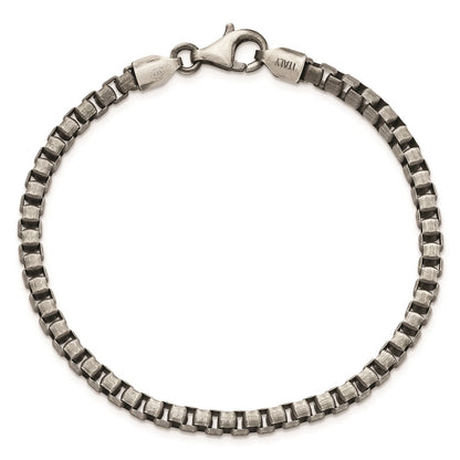 925 Sterling Silver 4.11mm Antiqued Brushed Box Bracelet 8 inch