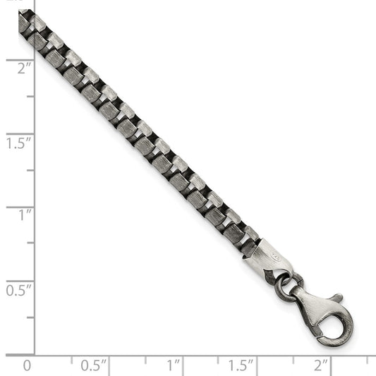925 Sterling Silver 4.11mm Antiqued Brushed Box Bracelet 8 inch