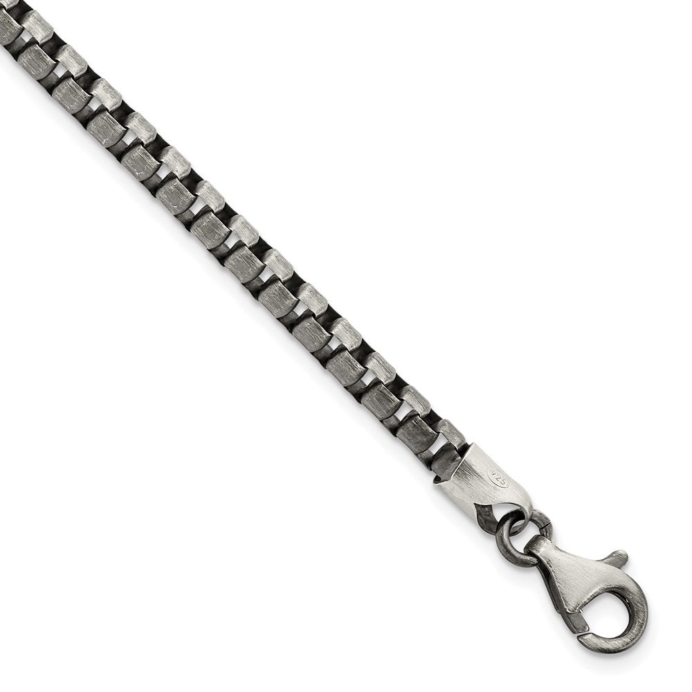 925 Sterling Silver 4.11mm Antiqued Brushed Box Bracelet 8 inch