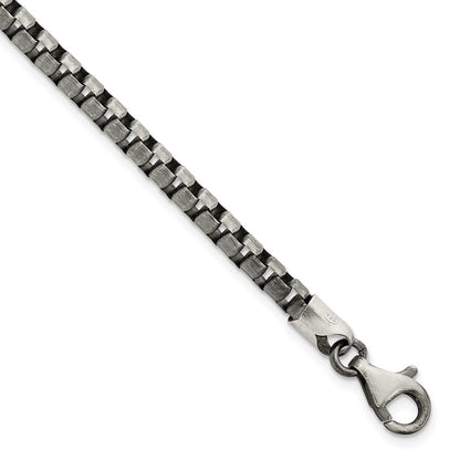925 Sterling Silver 4.11mm Antiqued Brushed Box Bracelet 8 inch