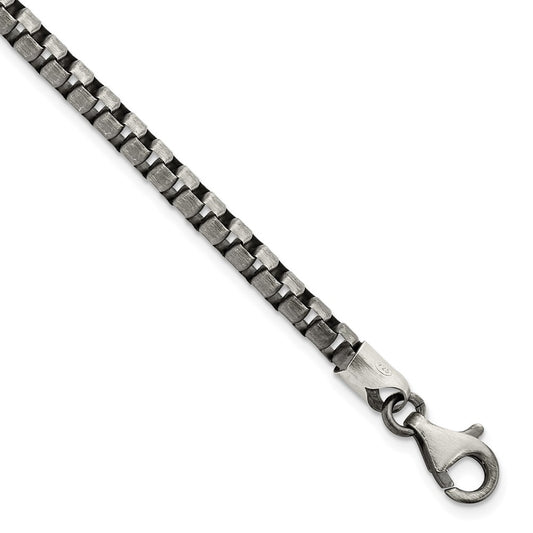 925 Sterling Silver 4.11mm Antiqued Brushed Box Bracelet 8 inch