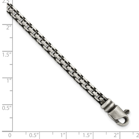 925 Sterling Silver 4.11mm Brushed Antiqued Bismarck Chain Bracelet 8.5 inch