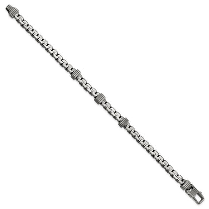 925 Sterling Silver 8.3mm Antiqued Brushed Textured Link Bracelet 8.5 inch
