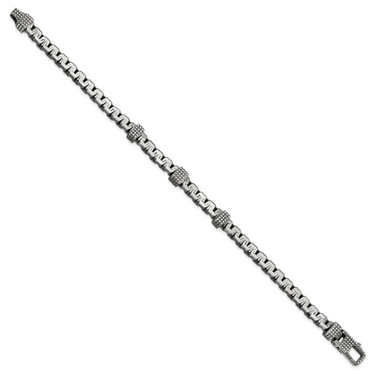 925 Sterling Silver 8.3mm Antiqued Brushed Textured Link Bracelet 8.5 inch