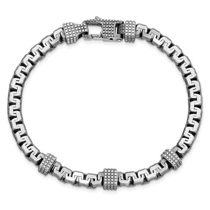 925 Sterling Silver 8.3mm Antiqued Brushed Textured Link Bracelet 8.5 inch