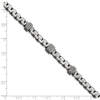 925 Sterling Silver 8.3mm Antiqued Brushed Textured Link Bracelet 8.5 inch