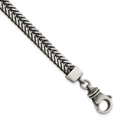 925 Sterling Silver 6.55mm Brushed Antiqued Wheat Chain Bracelet 8.5 inch