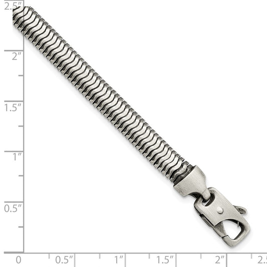 925 Sterling Silver 6.5mm Brushed Antiqued Herringbone Chain Bracelet 8.5 inch