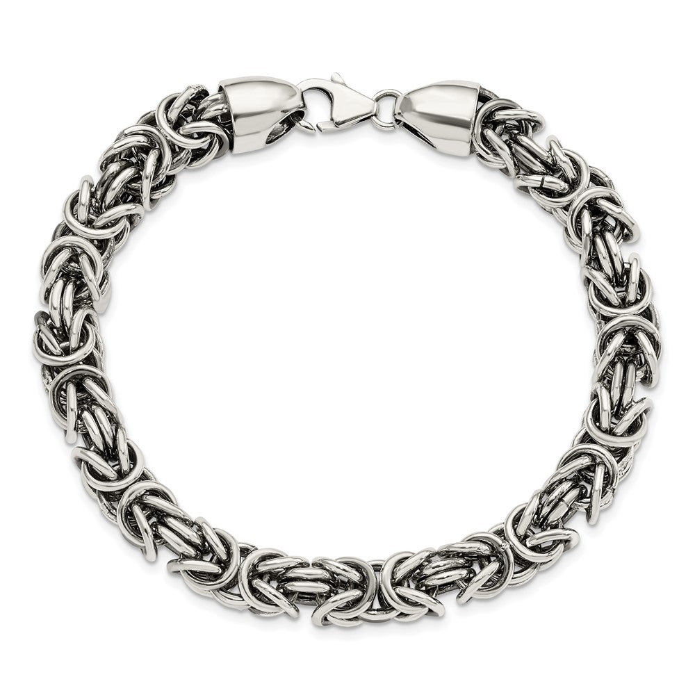 925 Sterling Silver 8.4mm Polished & Antiqued Byzantine Bracelet 8.5 inch
