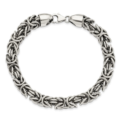 925 Sterling Silver 8.4mm Polished & Antiqued Byzantine Bracelet 8.5 inch