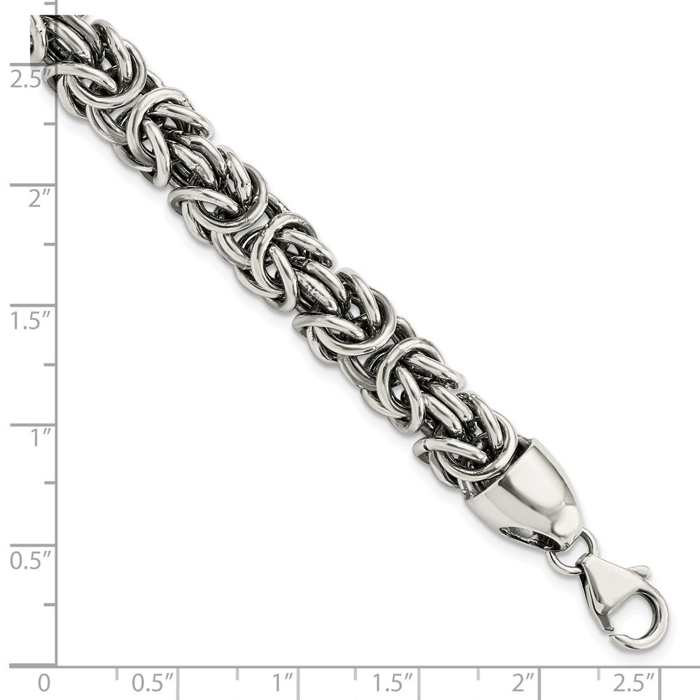 925 Sterling Silver 8.4mm Polished & Antiqued Byzantine Bracelet 8.5 inch