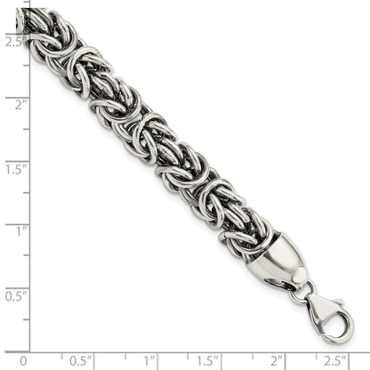 925 Sterling Silver 8.4mm Polished & Antiqued Byzantine Bracelet 8.5 inch