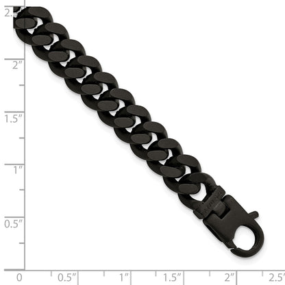 925 Sterling Silver 9.2mm Matte Finish Black Ruthenium Curb Bracelet 8.5 inch