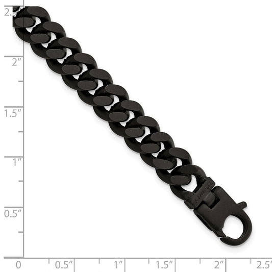 925 Sterling Silver 9.2mm Matte Finish Black Ruthenium Curb Bracelet 8.5 inch
