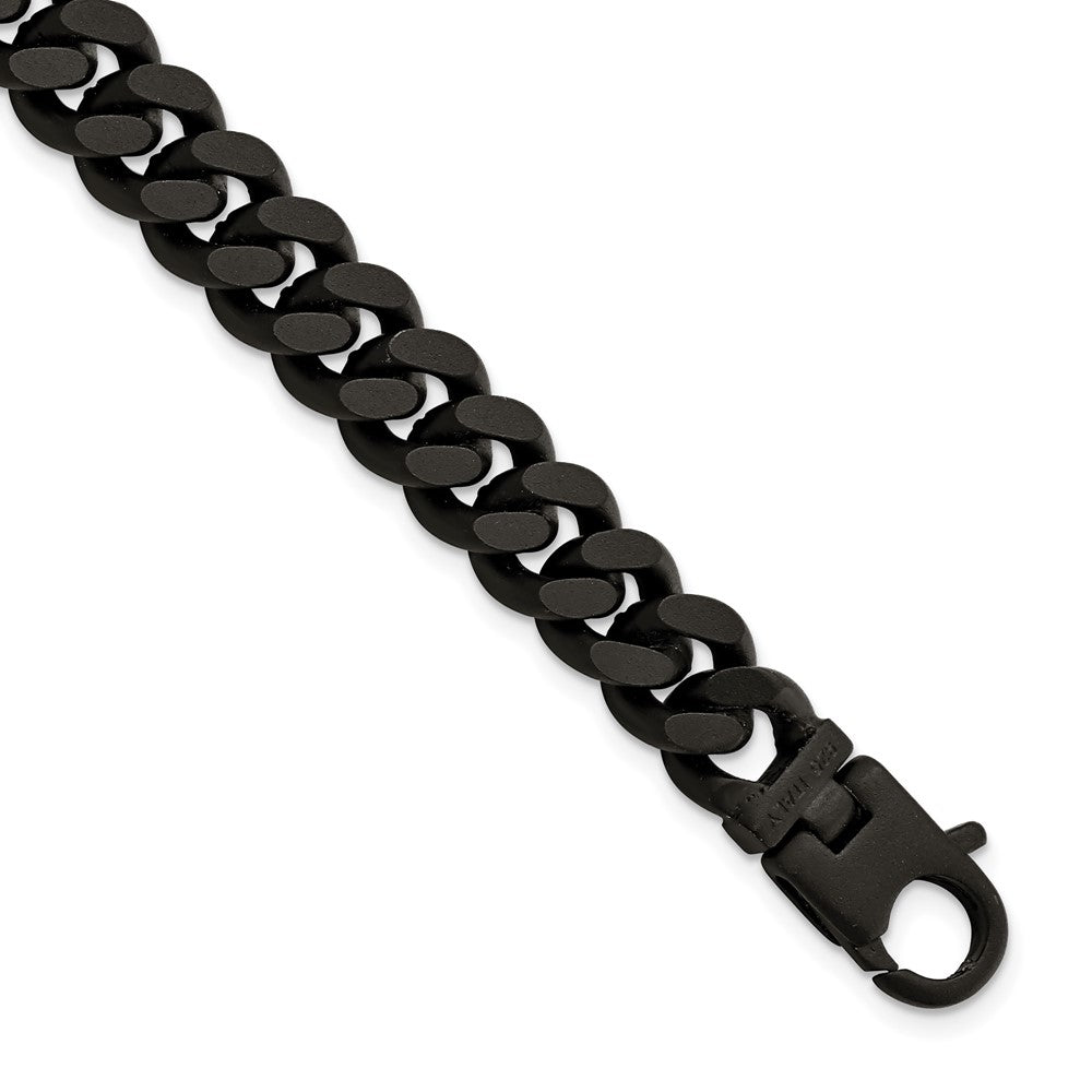 925 Sterling Silver 9.2mm Matte Finish Black Ruthenium Curb Bracelet 8.5 inch