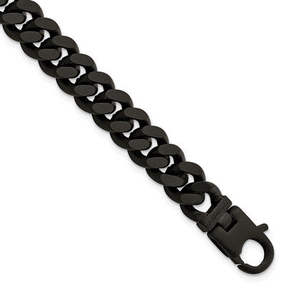 925 Sterling Silver 9.2mm Matte Finish Black Ruthenium Curb Bracelet 8.5 inch