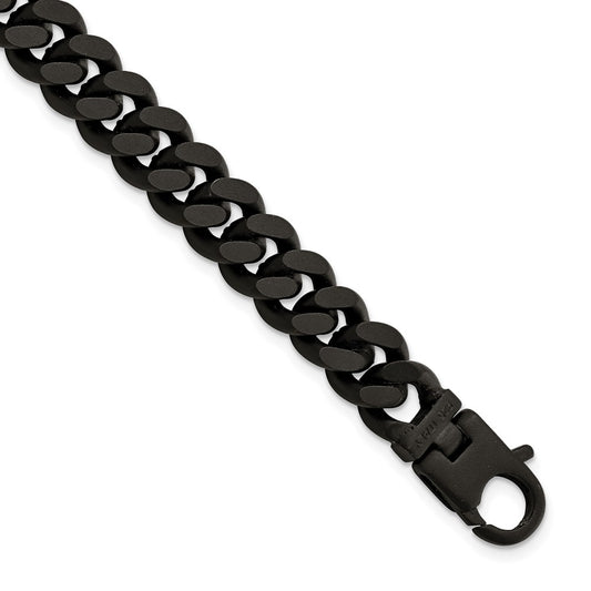 925 Sterling Silver 9.2mm Matte Finish Black Ruthenium Curb Bracelet 8.5 inch