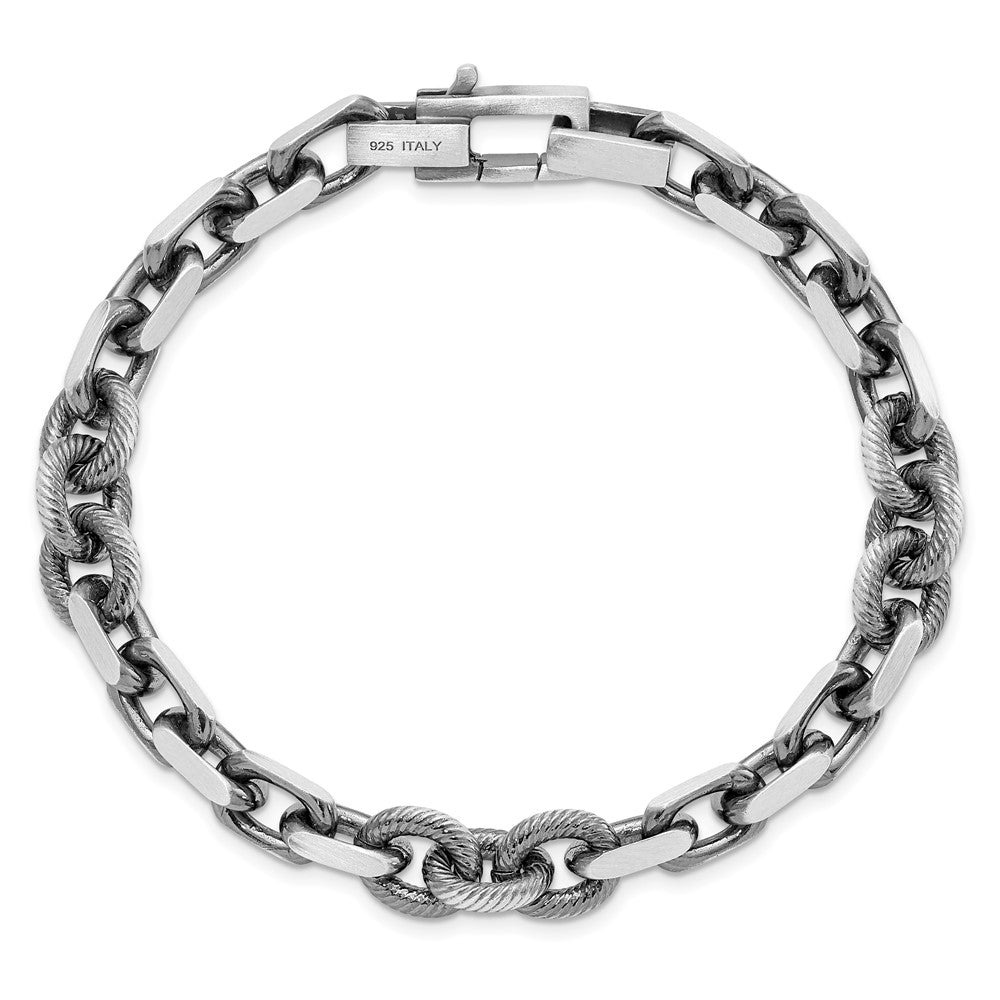 925 Sterling Silver 9.62mm Antiqued Brushed Cable/Twisted Rolo Bracelet 8.5 inch