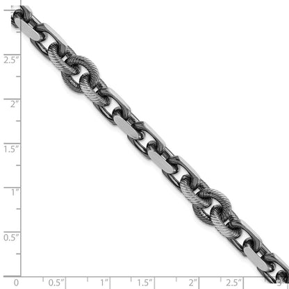 925 Sterling Silver 9.62mm Antiqued Brushed Cable/Twisted Rolo Bracelet 8.5 inch