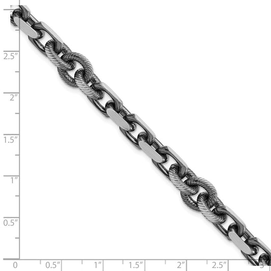 925 Sterling Silver 9.62mm Antiqued Brushed Cable/Twisted Rolo Bracelet 8.5 inch