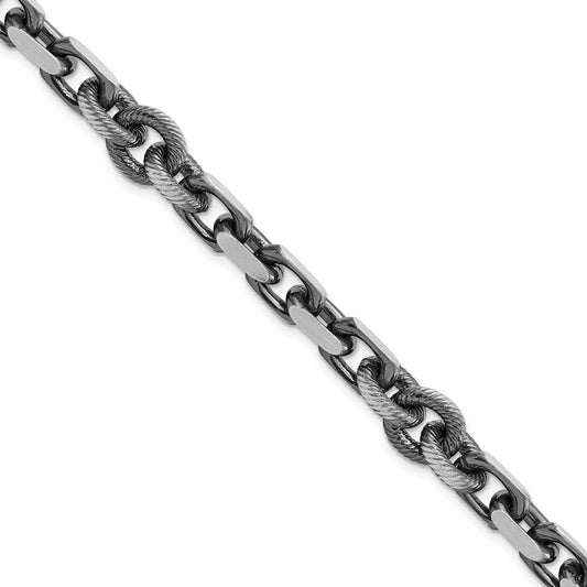 925 Sterling Silver 9.62mm Antiqued Brushed Cable/Twisted Rolo Bracelet 8.5 inch