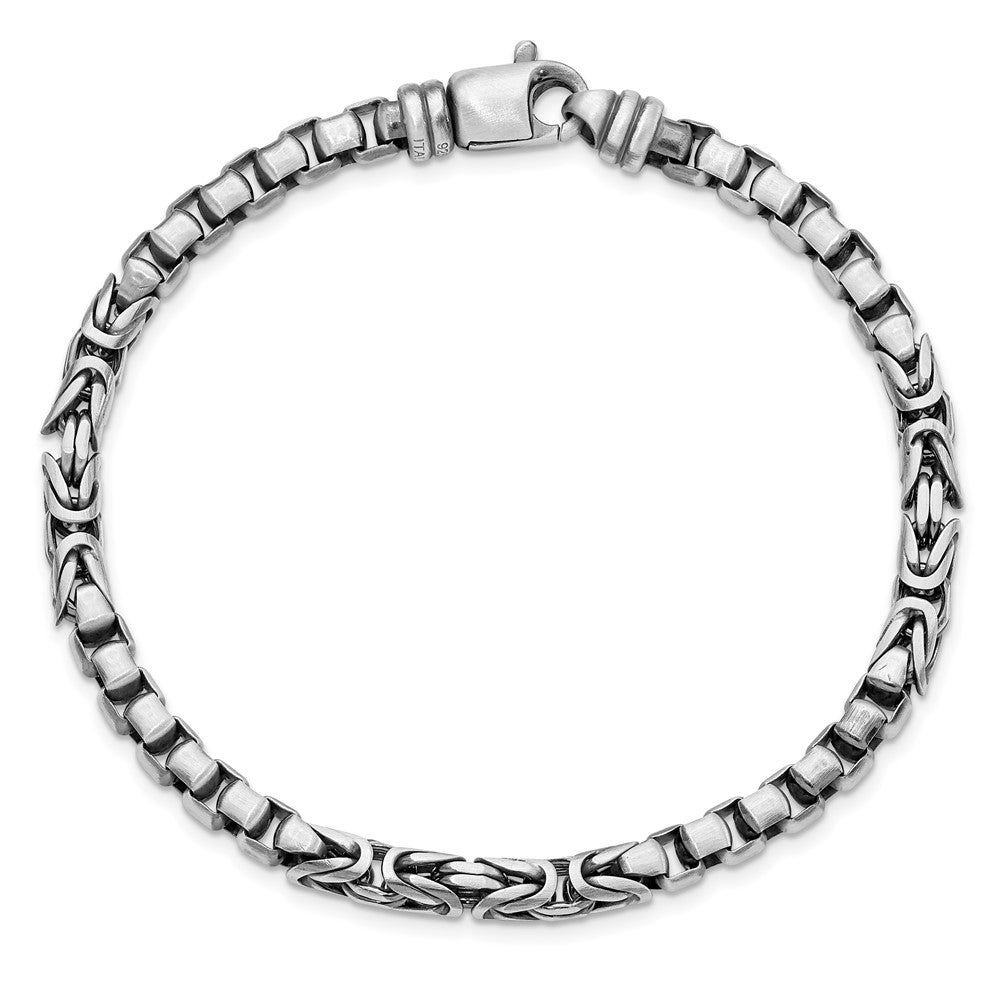 925 Sterling Silver 5.05mm Antiqued Brush Byzantine/Box Link Bracelet 8.5 inch