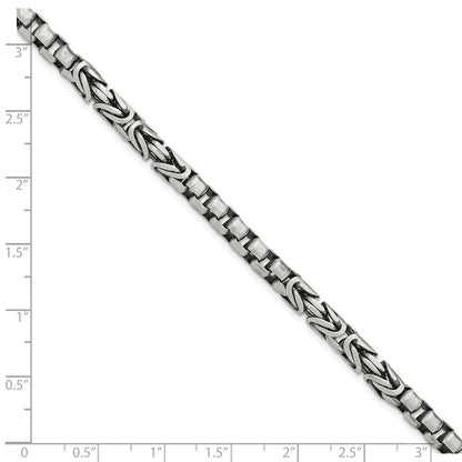 925 Sterling Silver 5.05mm Antiqued Brush Byzantine/Box Link Bracelet 8.5 inch