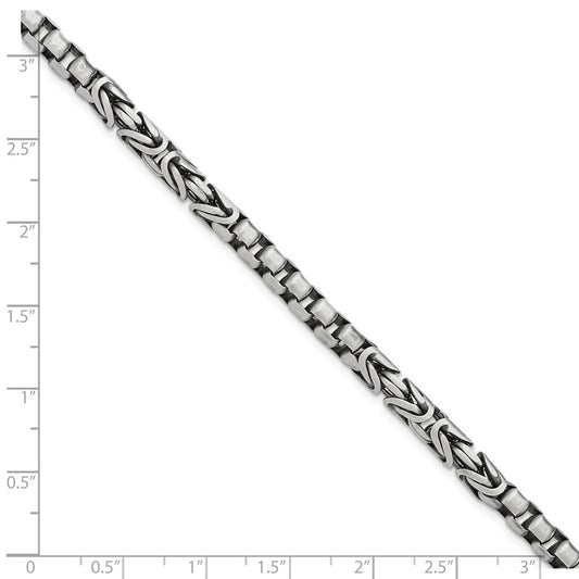 925 Sterling Silver 5.05mm Antiqued Brush Byzantine/Box Link Bracelet 8.5 inch