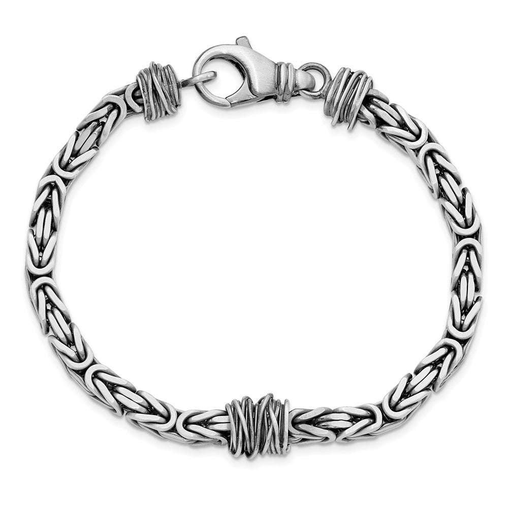 925 Sterling Silver 10.1mm Antiqued Brushed Square Byzantine Bracelet 8.5 inch