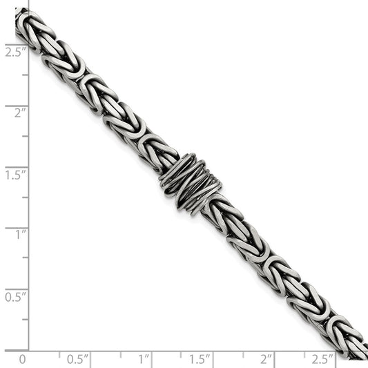 925 Sterling Silver 10.1mm Antiqued Brushed Square Byzantine Bracelet 8.5 inch