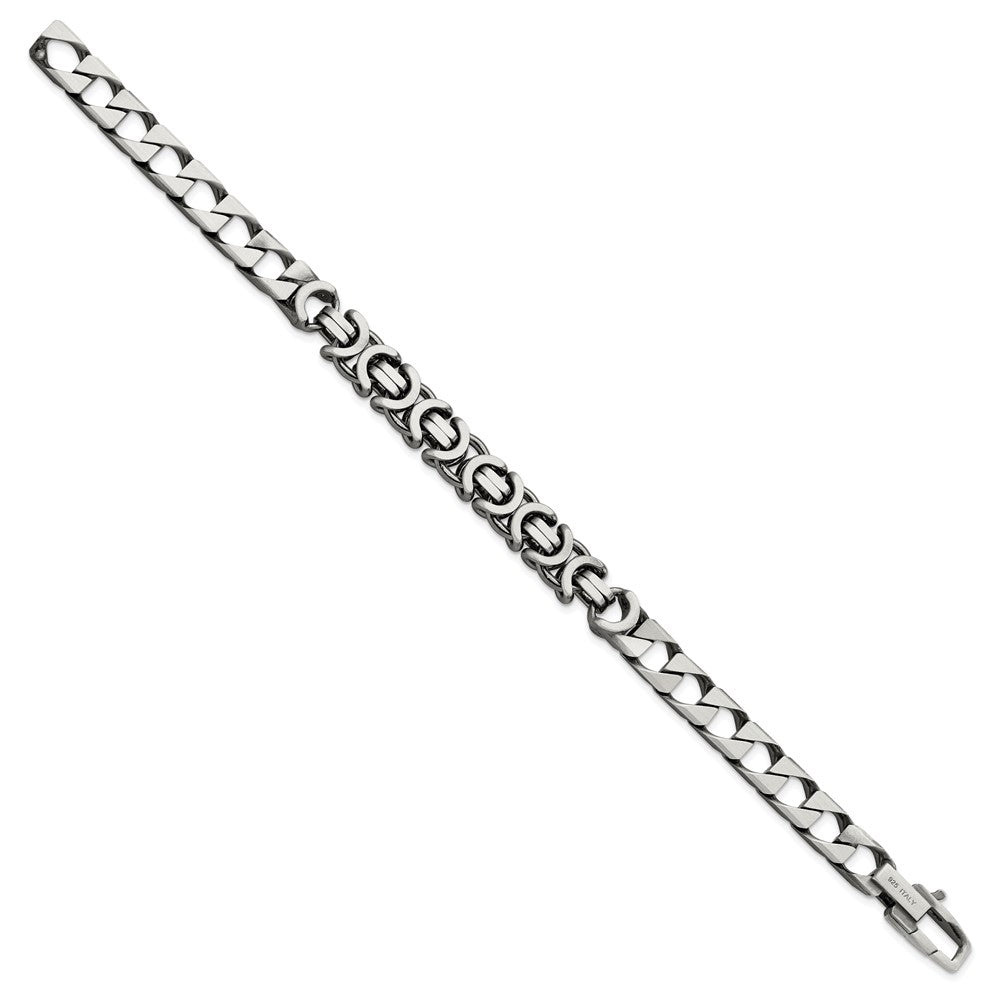 925 Sterling Silver 7.88mm Antiqued Brushed Curb/Circles Bracelet 8.5 inch