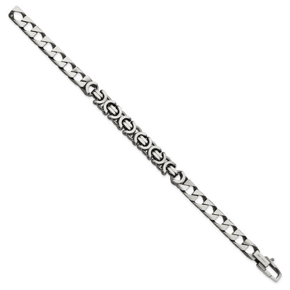 925 Sterling Silver 7.88mm Antiqued Brushed Curb/Circles Bracelet 8.5 inch